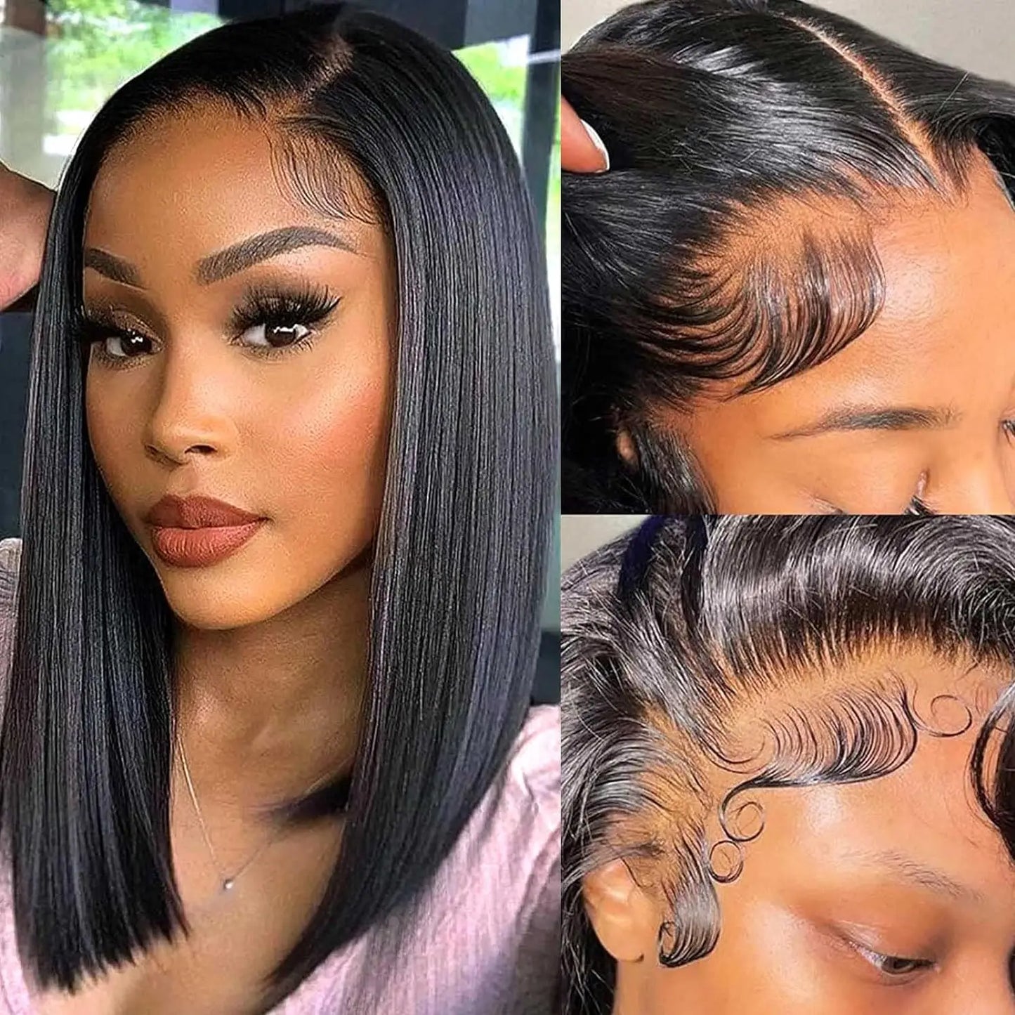 Straight Human Hair Short Bob Wig - 13x4 & 13x5x2 Transparent Lace Frontal Wig - Glueless - view 5