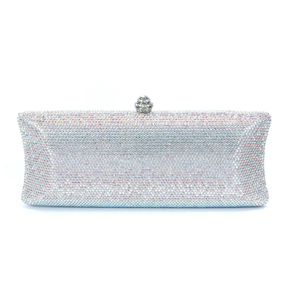 Colorful Diamond Gala Evening Bag | Sophisticated Rhinestone Party Clutch | Elegant Metallic Dinner Purse | "Dignified" Hard-Shell Bridal Handbag for Versatile Occasion Styling Luxegan