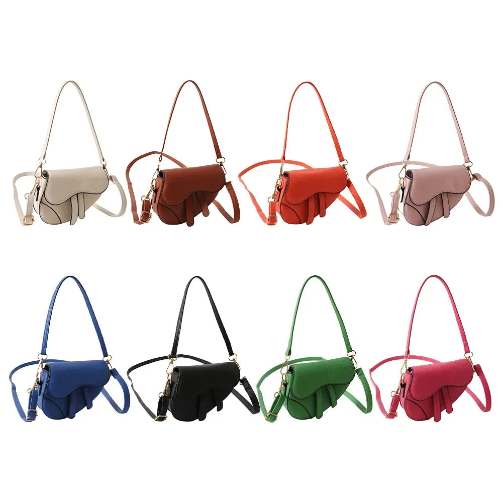 Women’s Denim Pattern Saddle Bag | Sophisticated Contrasting Color Splicing Messenger | Elegant Designer Underarm & Crossbody Handbag | "Dignified" Soft Polyester Satchel for Versatile Trend Styling Luxegan
