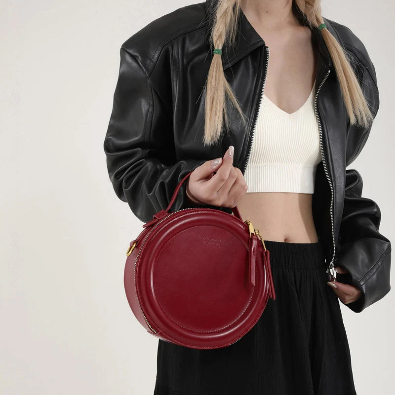 Round Crossbody Bags for Women | High Quality PU Leather Designer Shoulder Bag & Female Clutch Purse (Solid, Soft) Luxegan