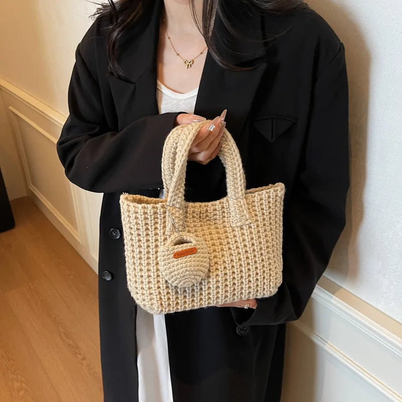 Retro Handmade Crochet Bag Casual Handbag Shoulder Bag | Autumn And Winter New Mini Tote Bag Women'S Armpit Bag