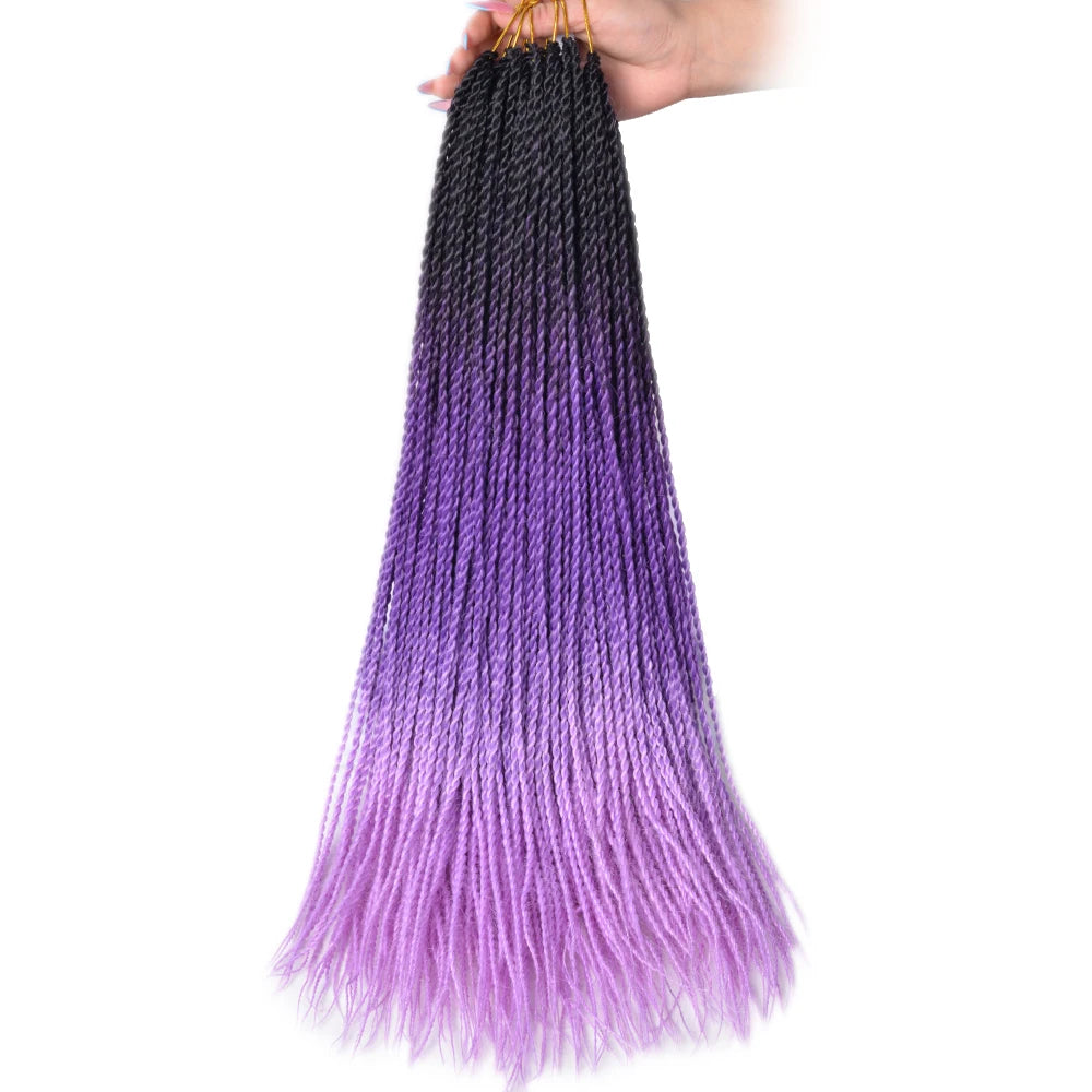 24-Inch Long Ombre Box Braids Crochet Hair - Pre-Looped Synthetic Braiding Hair Extensions - High Temperature Fiber 22 Strands/Pack Piano Color Crochet Braids for Women & Girls (27 Colors Available)
