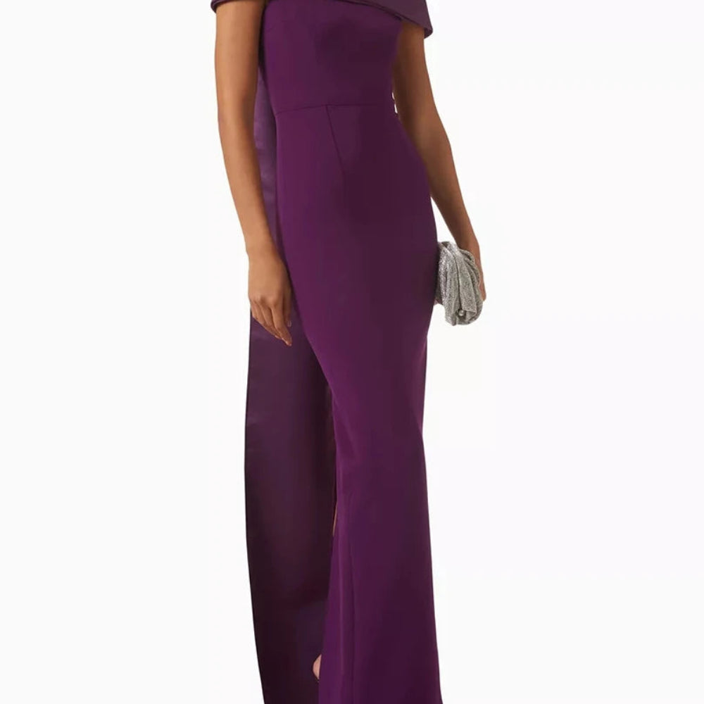 Stole Draped Straight Evening Dress | Off-Shoulder Sleeveless Floor-Length Gown Luxegan