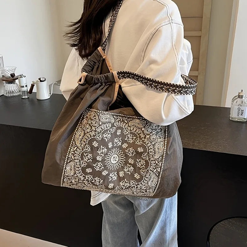 Niche Embroidered Canvas Shopping Bag | Fashionable Hand-held Shoulder Tote Luxegan