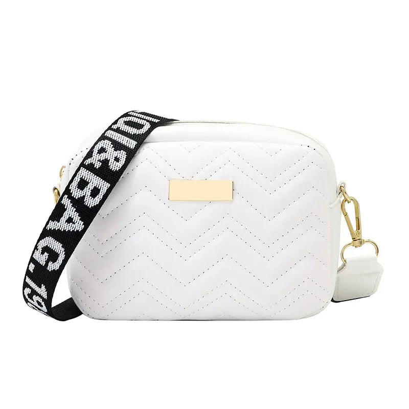 Fashion Wave Pattern Women's Shoulder Bag | Solid Color Crossbody Bag & PU Leather Wide Strap Purse (Female Handbags) Luxegan