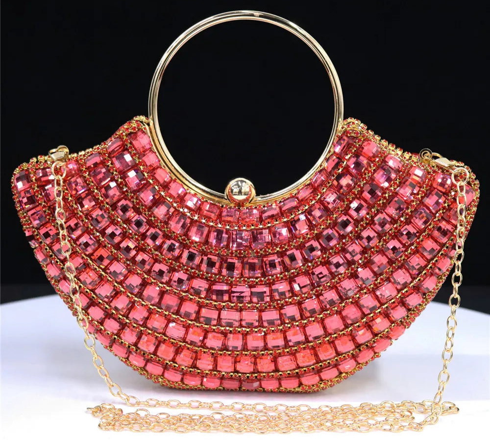 Women's Rhinestone Evening Clutch | Shoulder Chain & Full Diamond Design Handbag Luxegan