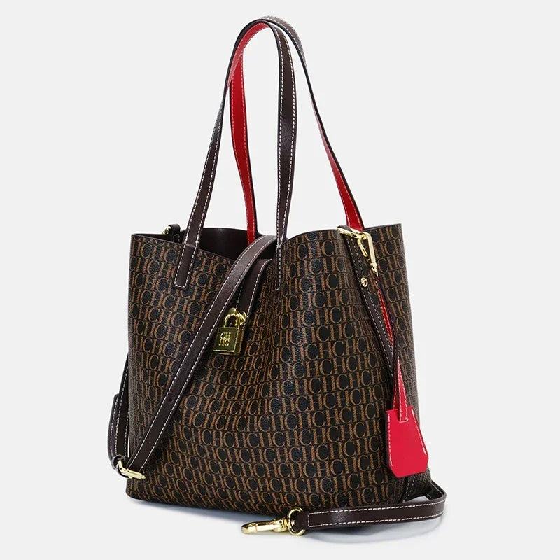 Elegant Letter-Print Bucket Bag | Soft Large Capacity Shoulder Handbag Luxegan