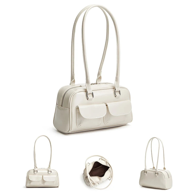 Oil Wax Leather Bowling Bag | Multi-Pocket Shoulder Handbag Luxegan