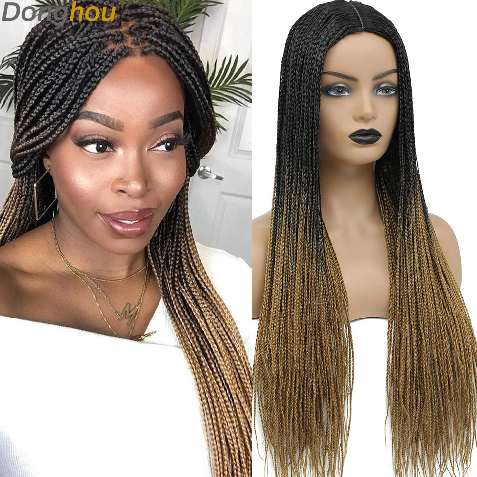 New Style Ombre Box Braided Wigs For Women Braided Wig Fake Scalp Wholesale Wigs Perruque Longue Synthétique Braiding Hair Wig Luxegan