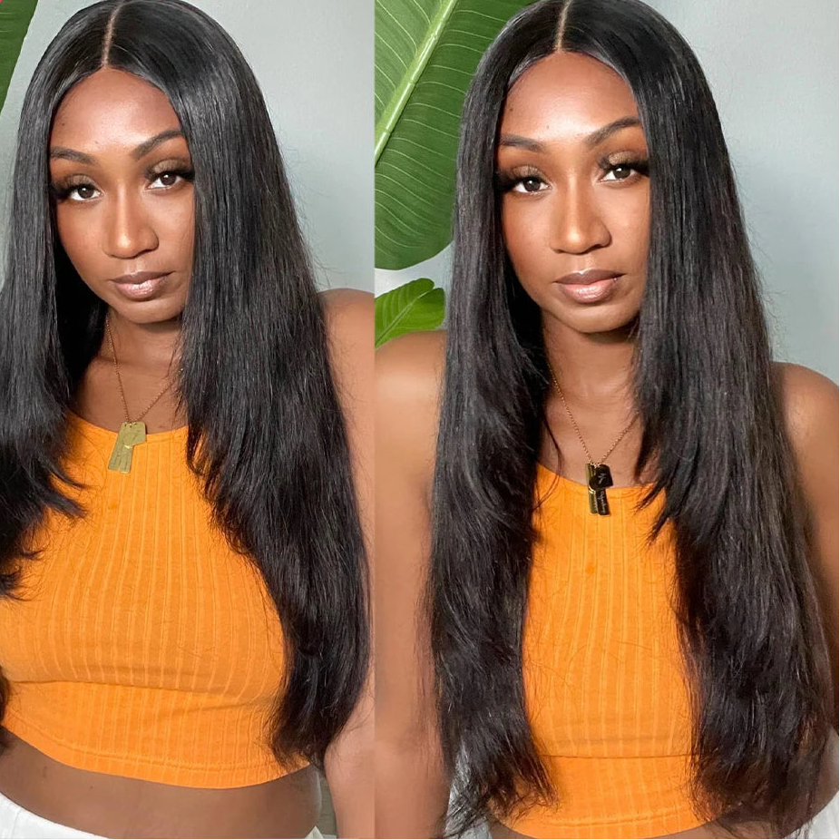 30-Inch Highlight Layered Glueless 6x6x1 Lace Closure Wig - Pre-Cut Lace & Pre-Plucked Hairline Wear-and-Go Mixed Hair Wig - 50% Human Hair / 50% Synthetic Hair Honey Highlight Straight Wig for Women Luxegan