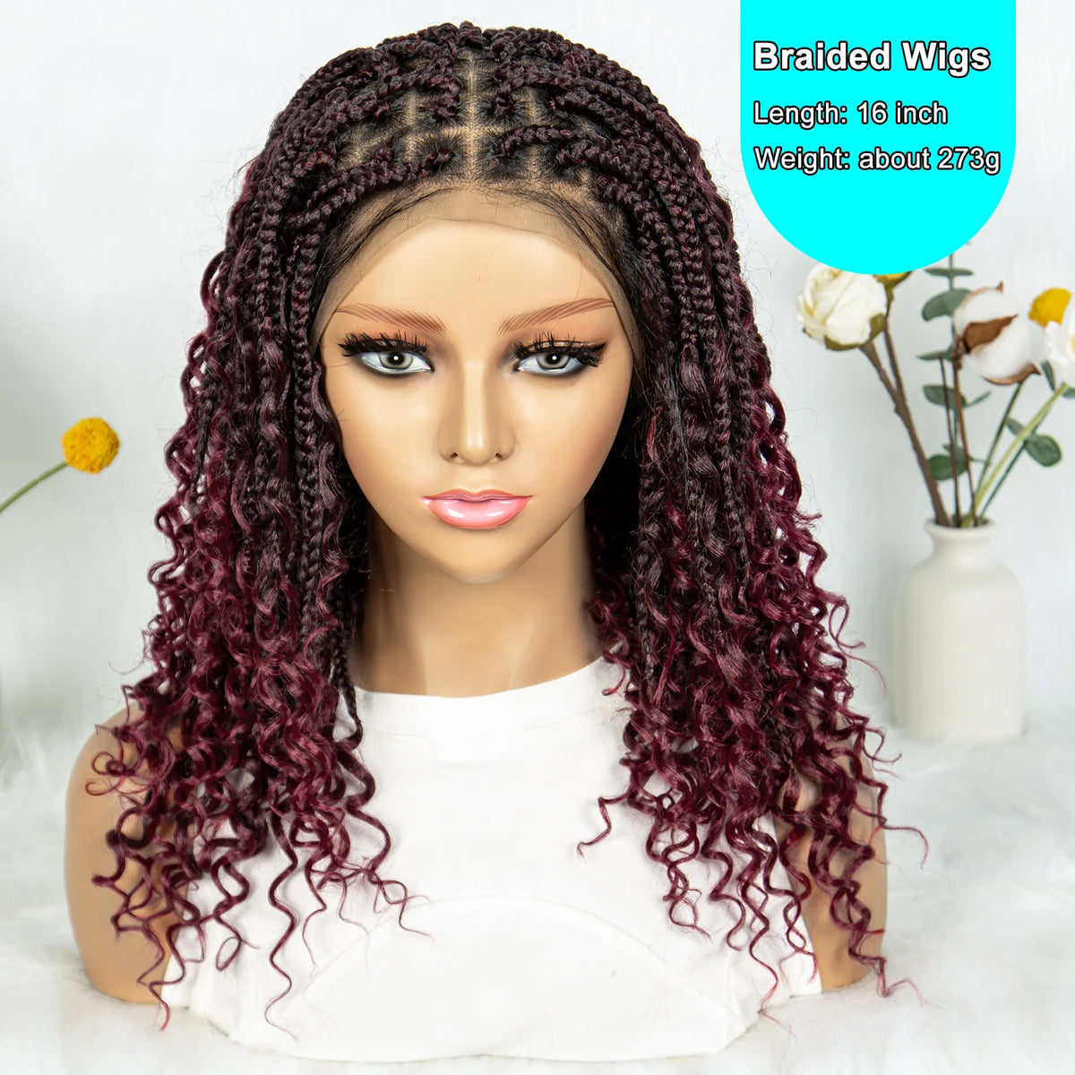 16 Inch Boho Knotless Box Braided Wig | Full Lace | Curly Ends