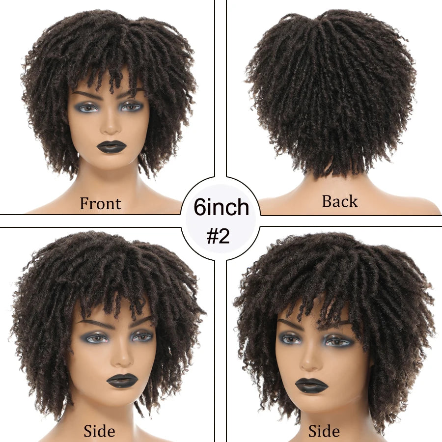 Short Afro Curly Faux Locs Wig | Twist Braids | Heat Resistant | Ombre Brown | Black Women Luxegan