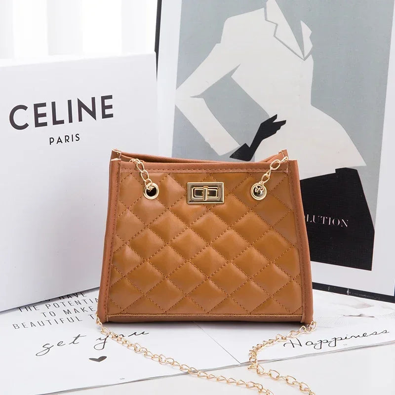 Women's Tote Bag with Chains | Diamond Lattice Underarm Luxury Shoulder Bag for Ladies (Designer Handbag for Parties) Luxegan