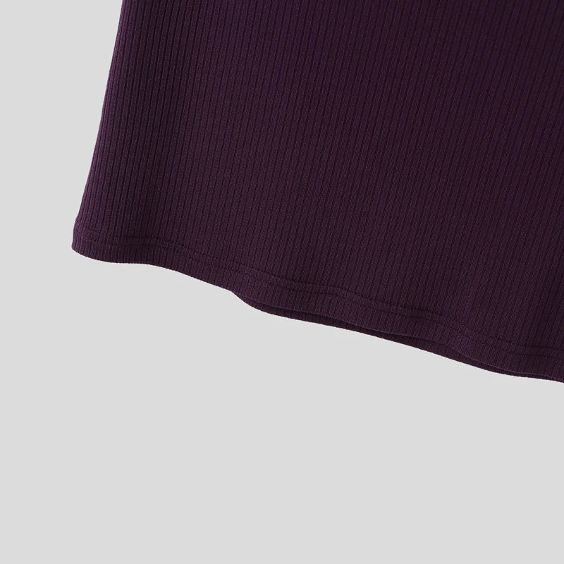 INCERUN Men Tank Tops Knitted Solid Color Turtleneck Sleeveless Male Vests Streetwear Hollow Out Backless Fashion Men Clothing
