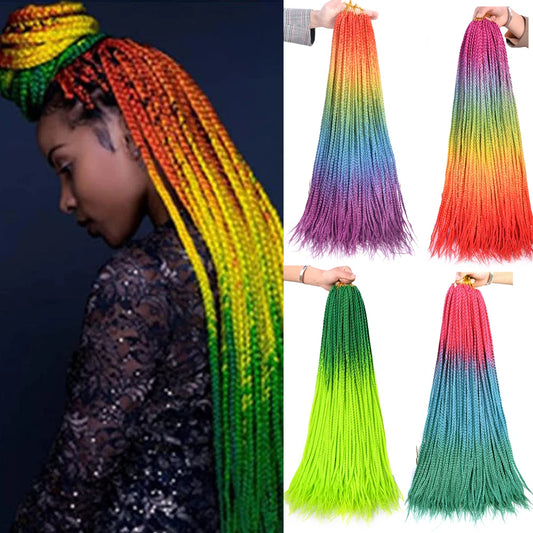 24-Inch Long Ombre Box Braids Crochet Hair - Pre-Looped Synthetic Braiding Hair Extensions - High Temperature Fiber 22 Strands/Pack Piano Color Crochet Braids for Women & Girls (27 Colors Available)