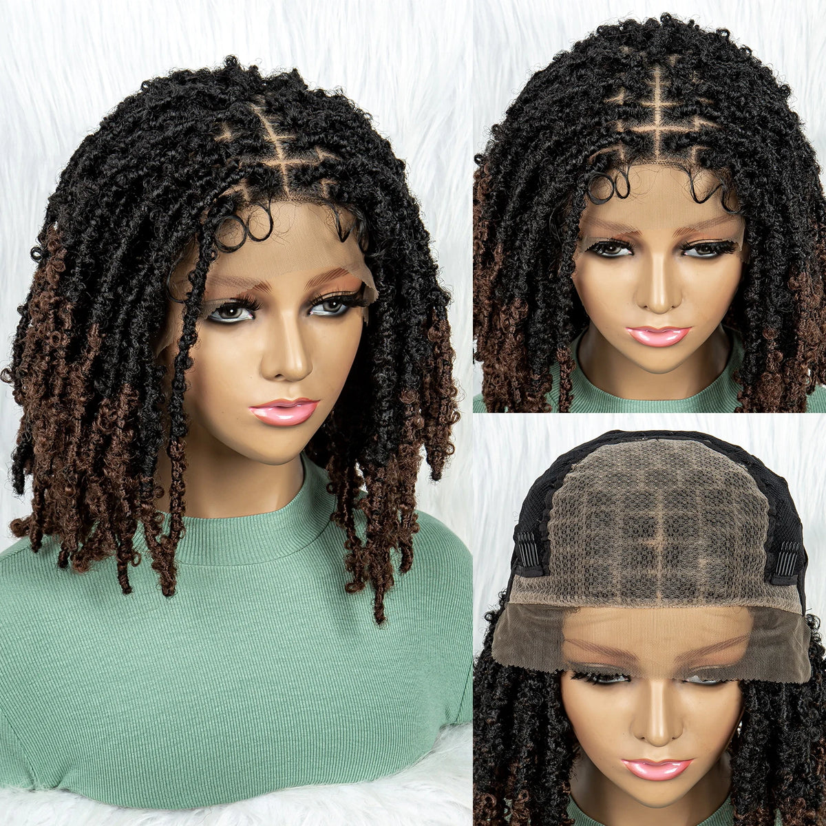 KIMA Pelucas trenzadas sintéticas de 14 pulgadas Peluca frontal de encaje Pelucas trenzadas 9x6 Trenzas de caja sin nudos con pelo de bebé para mujeres negras
