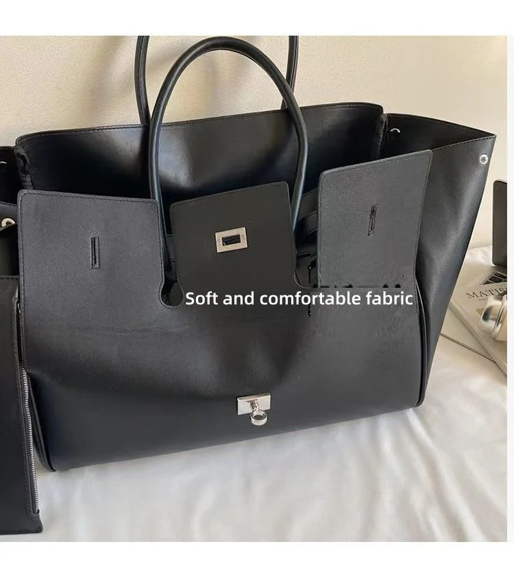 Bolso Tote de Marca Diseño Rodeo Lock Bolso de Mujer Gran Capacidad Bolso de Hombro para el Trabajo Cuero PU Hebilla Punk Bolso de Mano Sencillo y Versátil