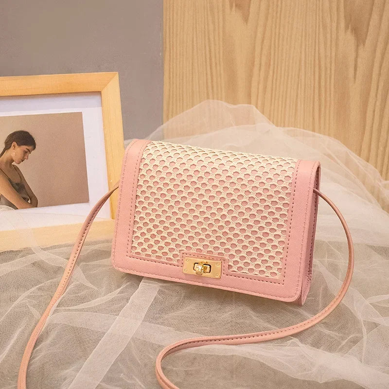 New Fashion Women’s Messenger Bag | Trendy All-Match Small Square Mesh Bag | Sophisticated Hit-Color One-Shoulder Mobile Phone Bag | Elegant TPU Satchel with Criss-Cross Detail Luxegan