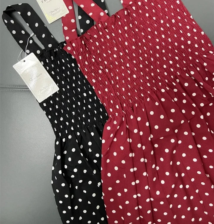 Summer Befree Beach Vintage Dot Camisole Dress | Elegant Ruffle Mid-Calf Maxi Dress | Sexy Strapless Cotton Blend Fit & Flare Vestidos | Casual High-Stretch Plus Size Dress Up to 5XL Luxegan