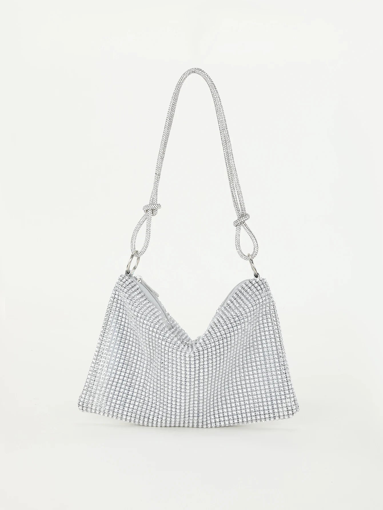Shiny Rhinestone Woman Handbags | Underarm Crescent Evening Bag for Weddings, Parties & Gatherings (Sparkling Half Moon Purse) Luxegan