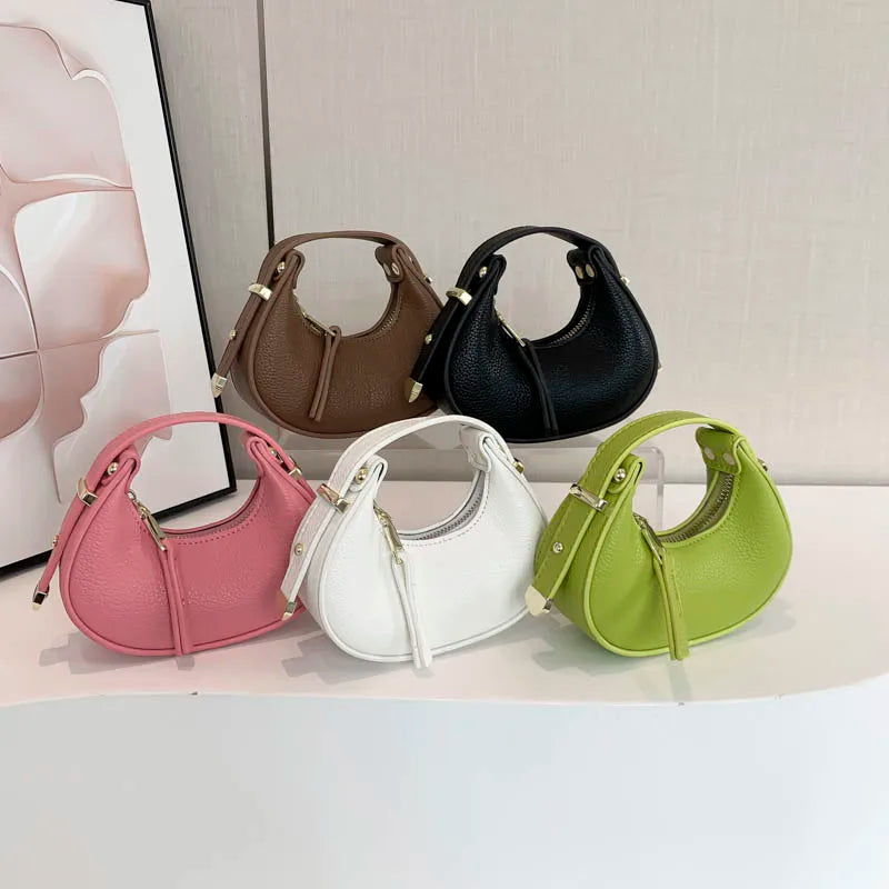 New Y2K Mini Half Moon Handbag | Fashion PU Leather Phone Bag & Day Clutch | Trendy Green Lipstick Bag for Women | Minimalist Solid Color Small Shoulder Bag (Model 8089) Luxegan