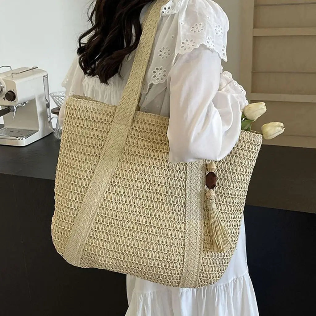 Straw Woven Shoulder Bags for Women | Summer Beach Handbag with Tassel Luxegan