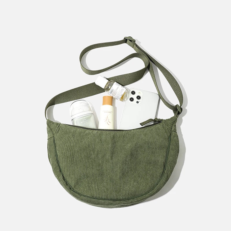 Solid Color Corduroy Women's Hobos Shoulder Bag | Retro Casual Female Crossbody Bags | Ladies Daily Travel Handbags Messenger Bag Luxegan