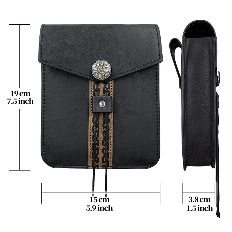 Bolso de cintura medieval Retro Punk, monedero portátil para hombres y mujeres, riñonera, hebilla de cuero estilo vikingo, bolso cuadrado, accesorios de disfraz