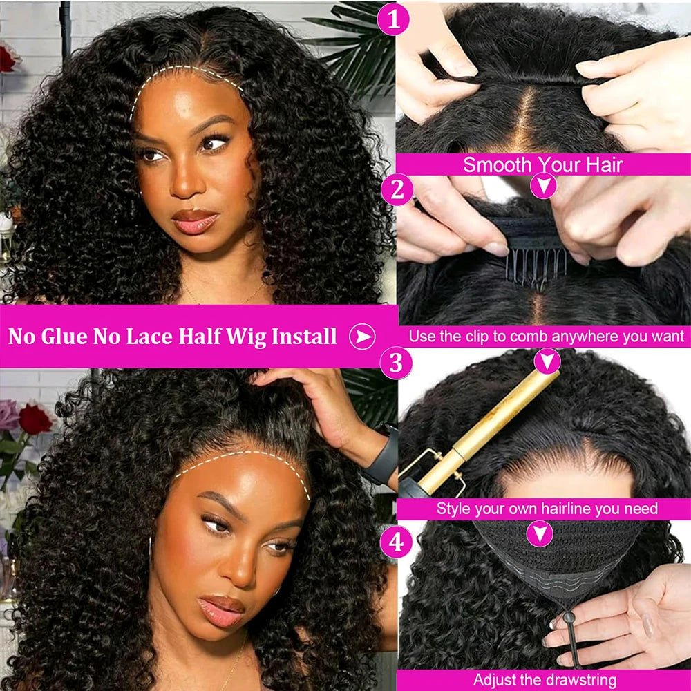Curly Glueless Half Wig | Drawstring Style