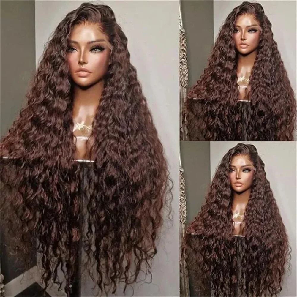26-Inch Dark Brown Kinky Curly Wig | Sophisticated 180 Density Lace Frontal | Elegant "High-Temperature Fiber" Silhouette | "Dignified" Pre-Plucked Natural Hairline with Synthetic Baby Hair for Radiant Versatile Styling Luxegan