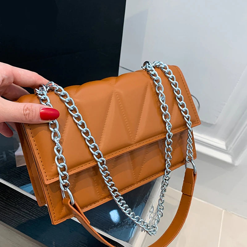 Designer Fashion Women Shoulder Bag | Ladies PU Leather Handle Handbag | Chain Strap Crossbody Bag (Vintage Pillow Shape) Luxegan