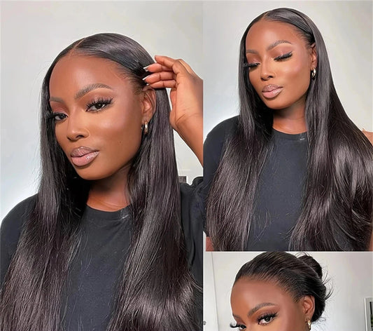 Luxurious Glueless Long Pre-Plucked Straight Brazilian Remy Hair Lace Front Wig | Black | Wear and Go