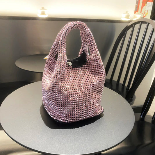 Shiny Crystal Bucket Bag | Luxury Designer Evening Clutch Luxegan