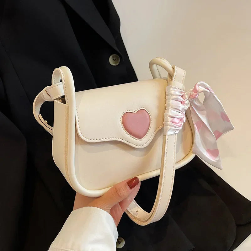Cute Love Heart Shoulder Bag | Small Square Crossbody with Scarf Luxegan