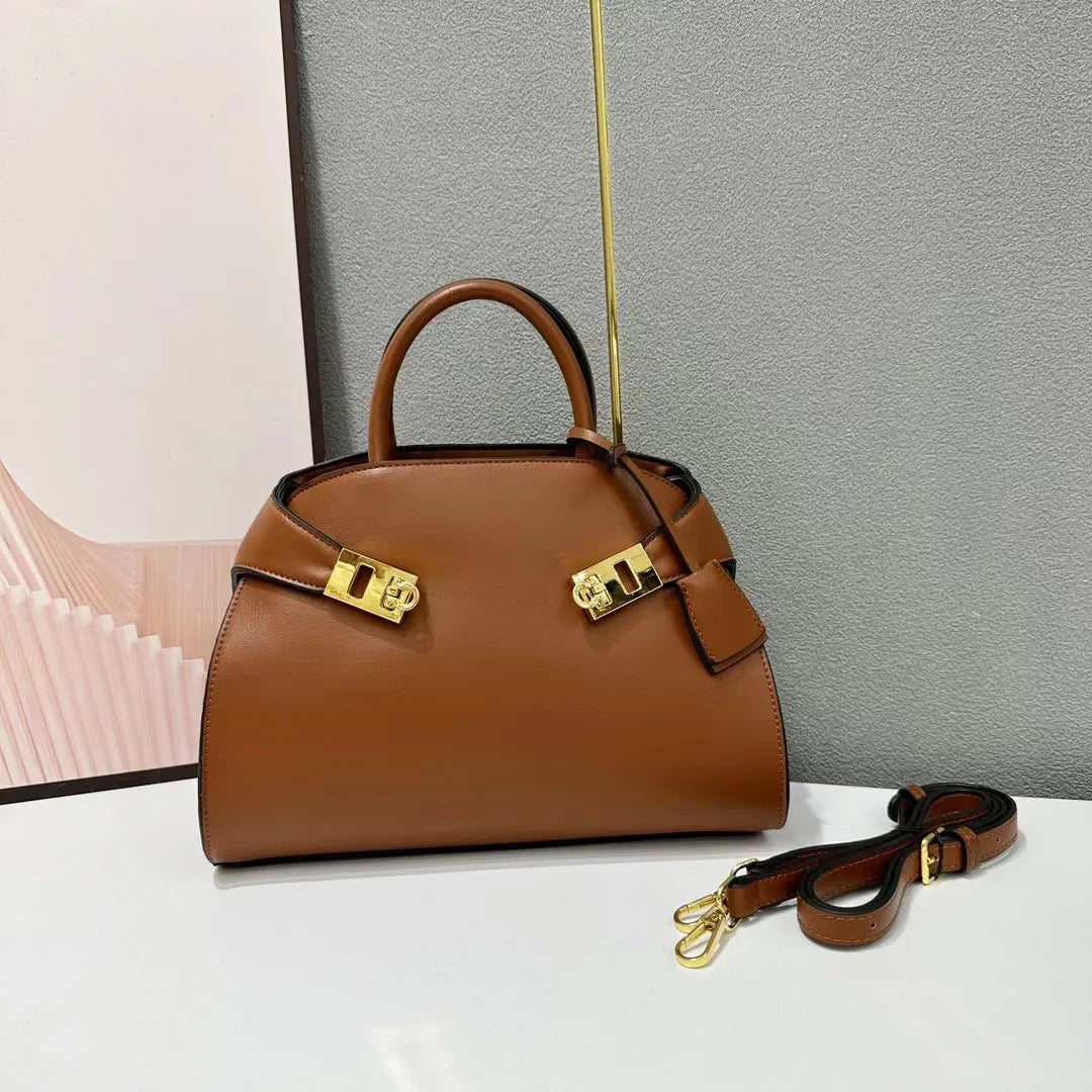 Luxury Designer Shell Messenger Bag | Sophisticated "Bowling Style" Silhouette | New Fashion Large Capacity Shoulder Bag | "Dignified" High-Performance PU Leather Essential for Radiant Versatile Styling Luxegan