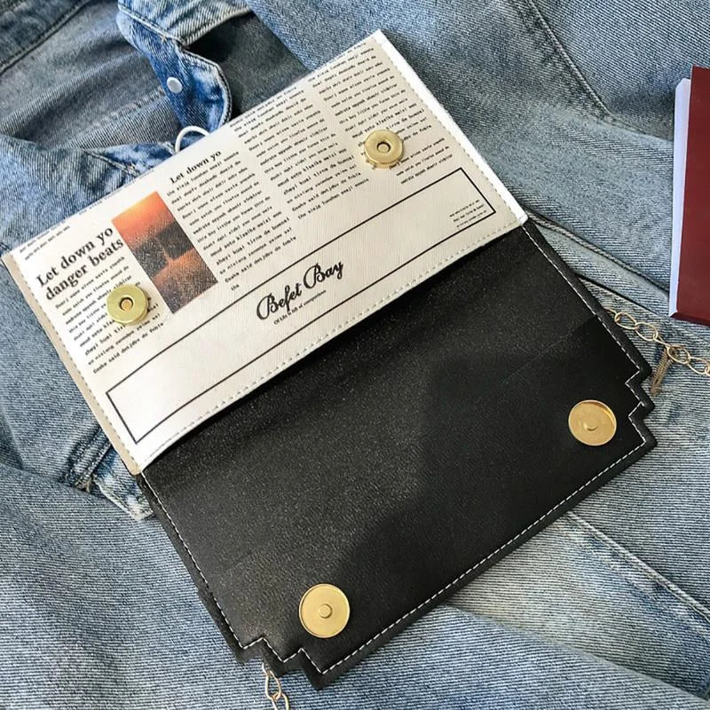 Women's Newspaper Messenger Bag | Shoulder Bag Personality Fashion Small Square Bag Luxegan