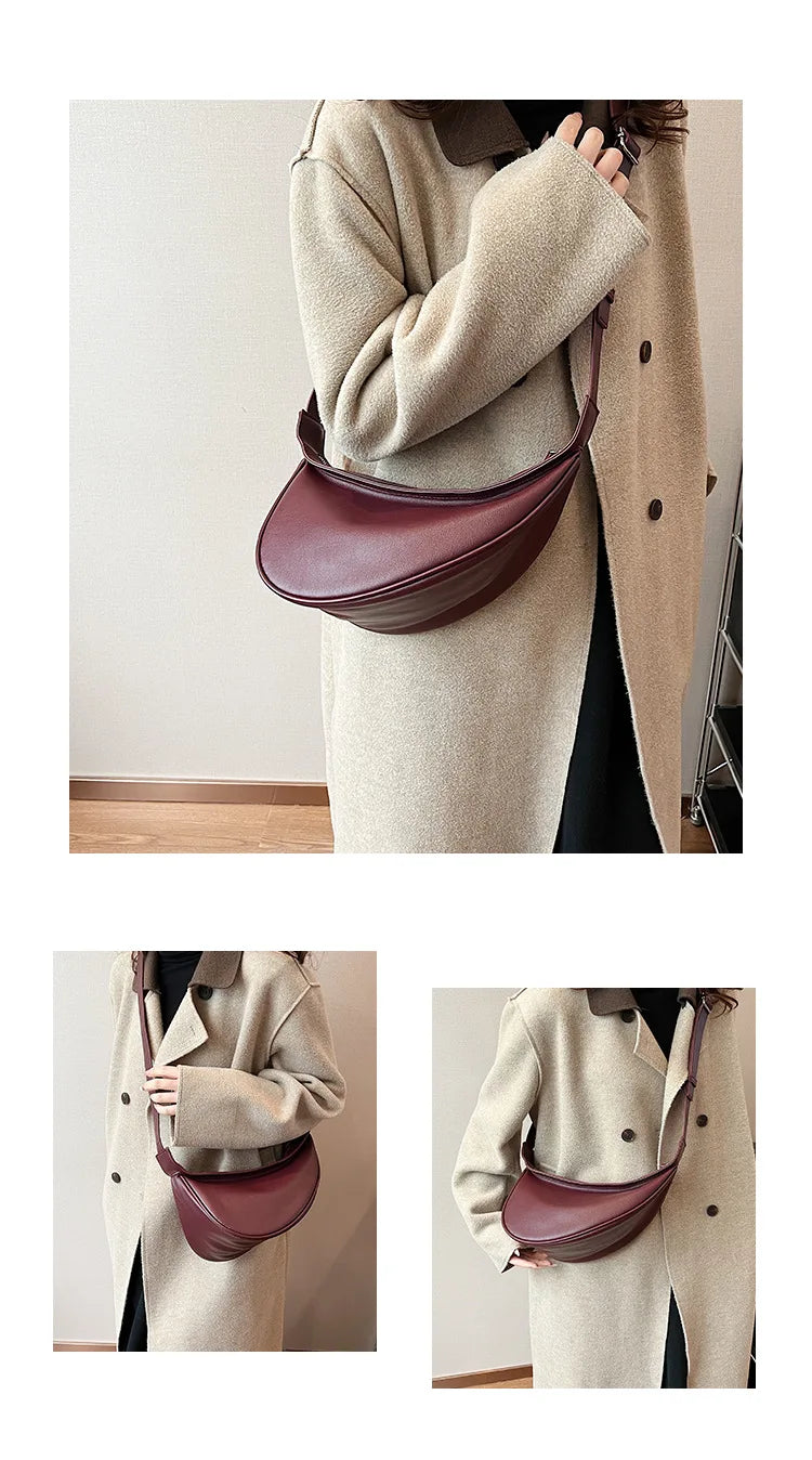 Sewing Thread Saddle Bag | High Capacity PU Shoulder Handbag Luxegan