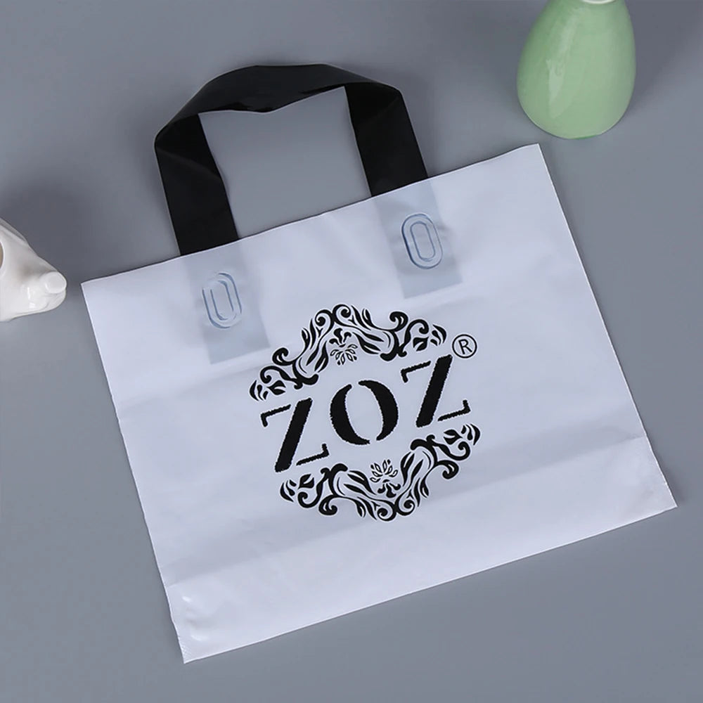 Custom Logo Plastic Shopping Bags | Personalized Small Business Boutique Retail Bags | Premium Gift Packaging with Handles for Parties, Weddings, and Events (20/50pcs Sets) Luxegan
