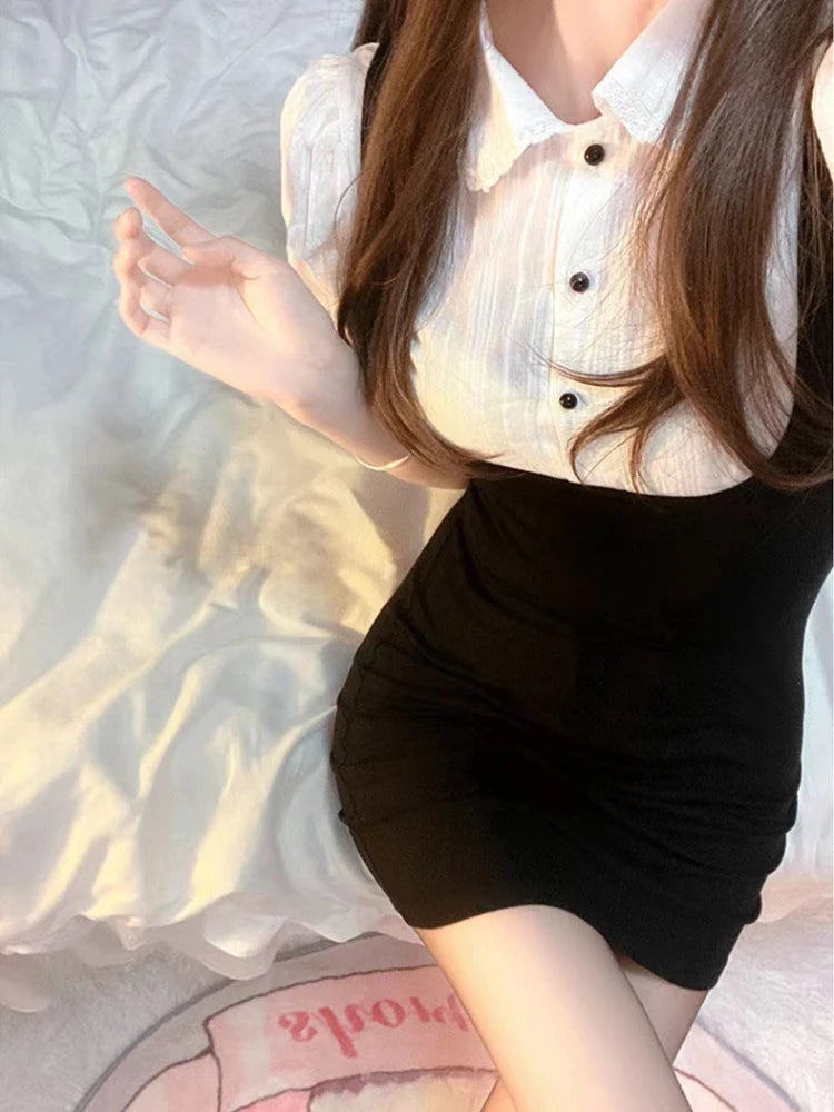 Solid Preppy Polo Collar Short Sleeve Loose A-Line Knee-Length Dress with Button Detail – Cotton-Polyester Blend, Natural Waist, Spring/Summer Luxegan