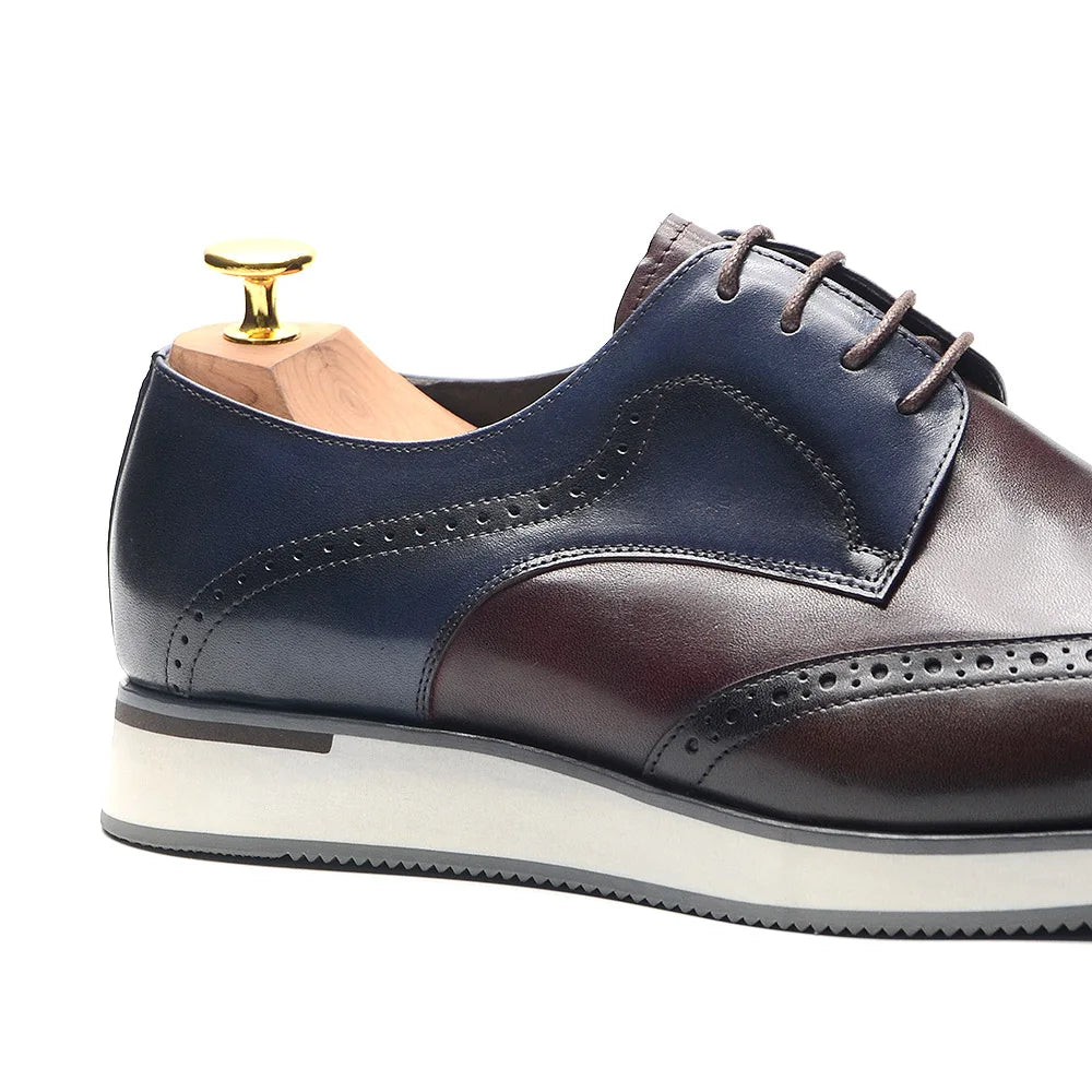 Autumn Winter Men's Brogue Derby Sneakers | Sophisticated Wingtip Wingtip Toe Dress Shoes | Elegant "Handmade Mixed Colors" Silhouette | "Dignified" Breathable Genuine Leather Footwear for Radiant Versatile Casual Styling Luxegan