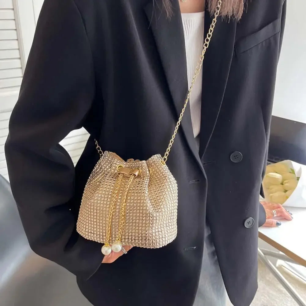 Fashion Evening Bag for Women | Shiny Crossbody & Rhinestone Bucket Bag Luxegan