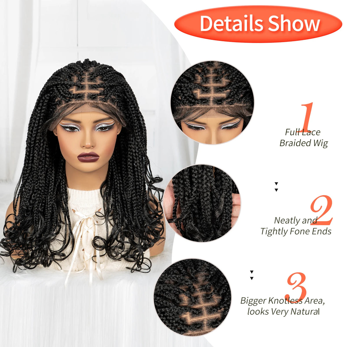 20 Inch Knotless Box Braids Wig | 9x6 Lace Front | Curly Ends