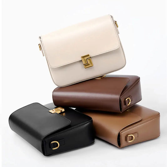 New Fashion Women's Genuine Leather Small Square Bag | Versatile Commuting Crossbody Shoulder Handbag Luxegan