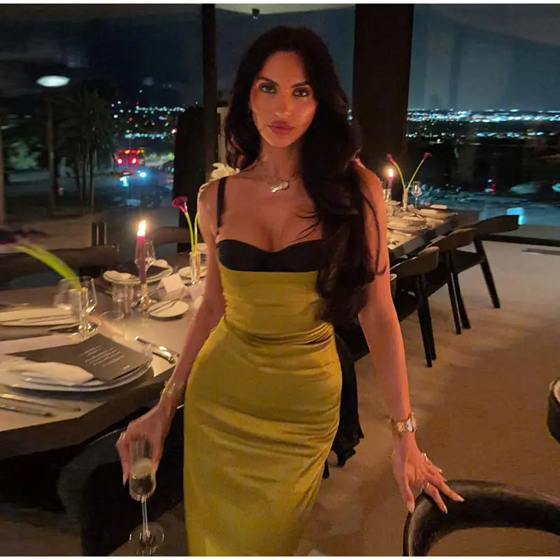 Sexy Satin Sleeveless Slip Midi Dress for Women Elegant Bodycon Evening Cocktail Dresses 2026 New Female Party Clubwear Outfit