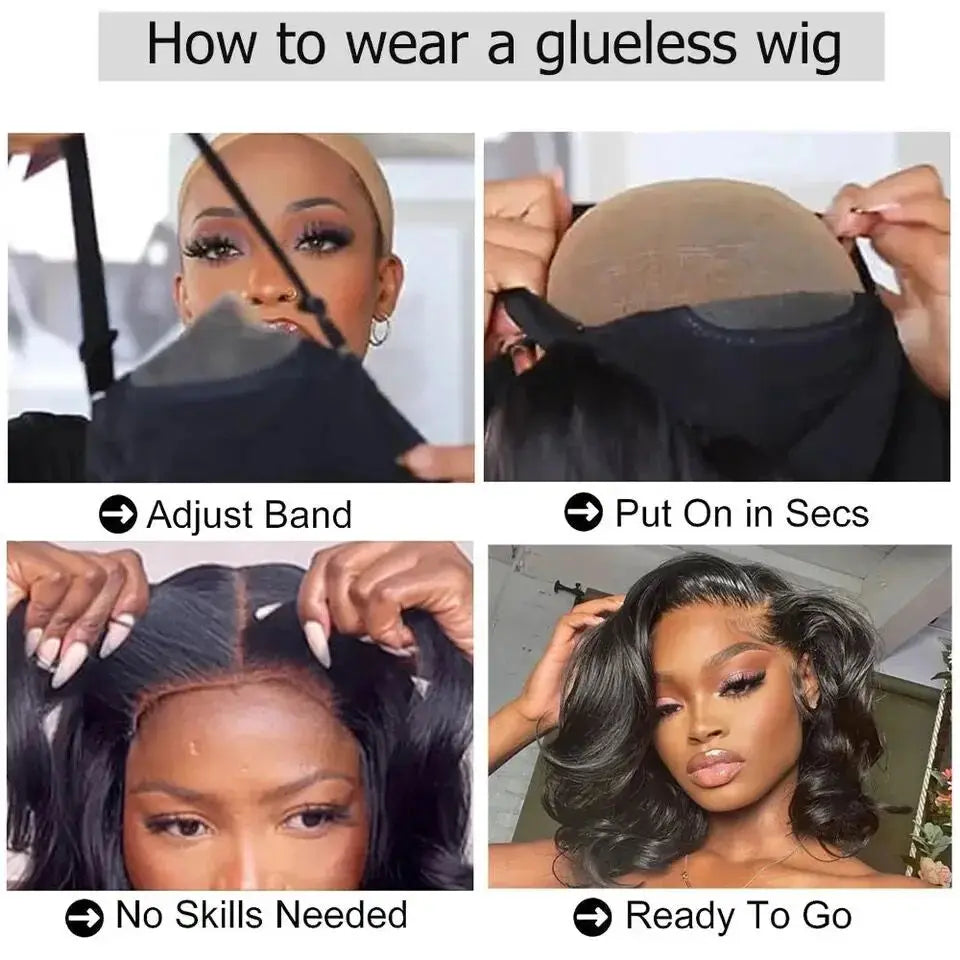 Short Bob | 6X4 | Body Wave Wig | Lace Front | Human Hair | Transparent Lace Closure | Pre-Cut | Pre-Plucked | Glueless | HD | Ready To Wear | Wear and Go Luxegan