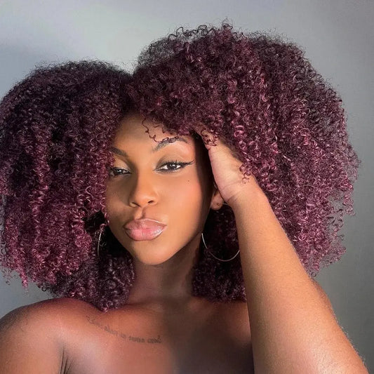 Short Bob | 99J | Curly | Bob | Red | Burgundy | Non Lace Front | Bangs | Human Hair Wigs Luxegan