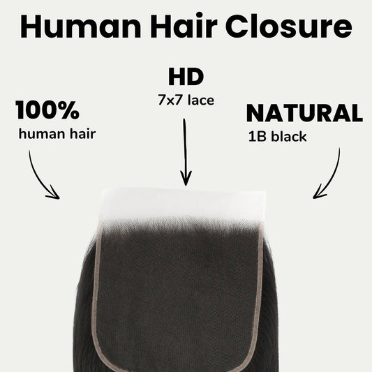 Cierre de cabello humano de encaje HD liso 7x7