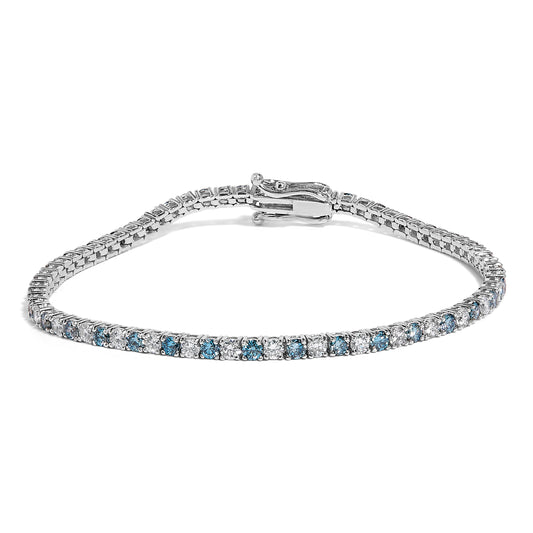 Brazalete de tenis de diamantes creados en laboratorio blancos y azules alternados de oro blanco de 14 quilates y 4,0 quilates - 7 pulgadas