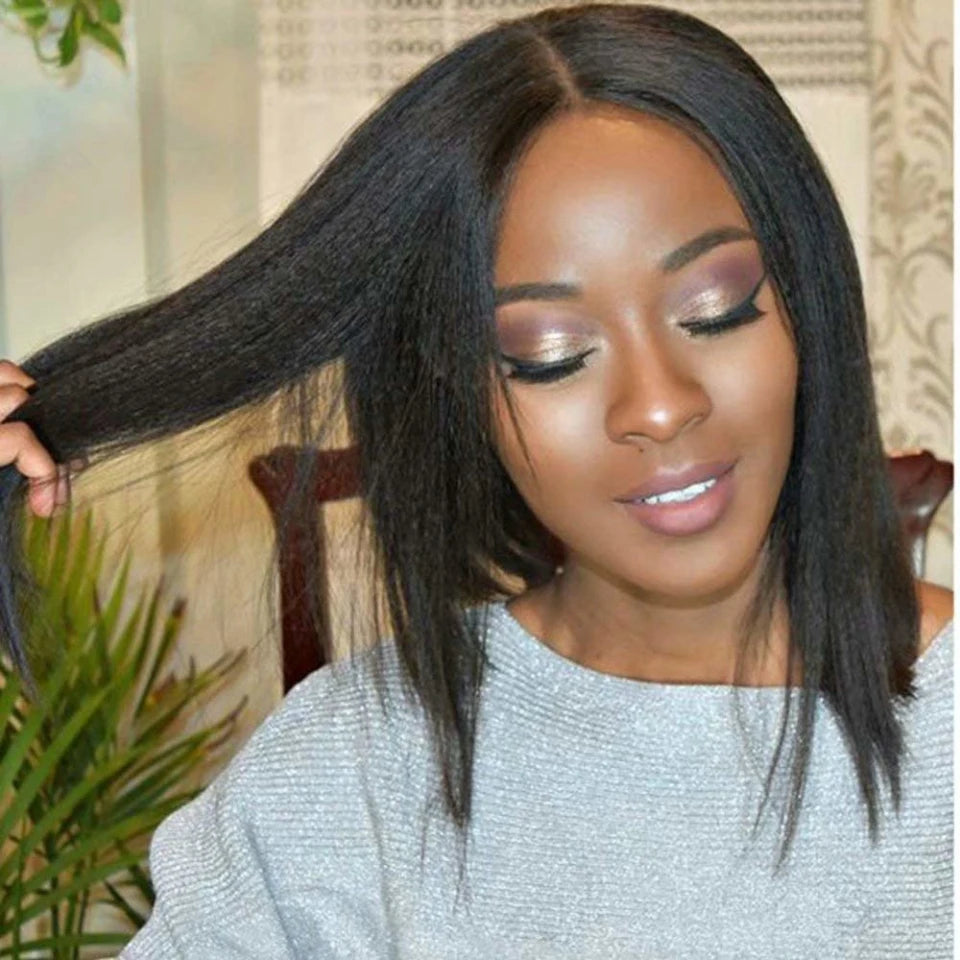 Light Yaki Straight Bob Wig | Sophisticated 5x5 Silk Base & 13x4 HD Transparent Lace | Elegant "Natural Texture" Brazilian Human Hair | "Dignified" 4–16 Inch Short Yaki Remy Wig for Radiant Versatile Styling Luxegan