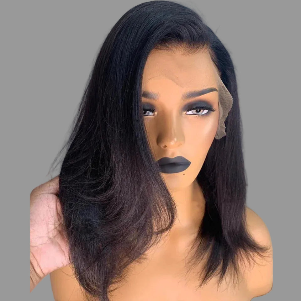 Light Yaki Straight Bob Wig | Sophisticated 5x5 Silk Base & 13x4 HD Transparent Lace | Elegant "Natural Texture" Brazilian Human Hair | "Dignified" 4–16 Inch Short Yaki Remy Wig for Radiant Versatile Styling Luxegan